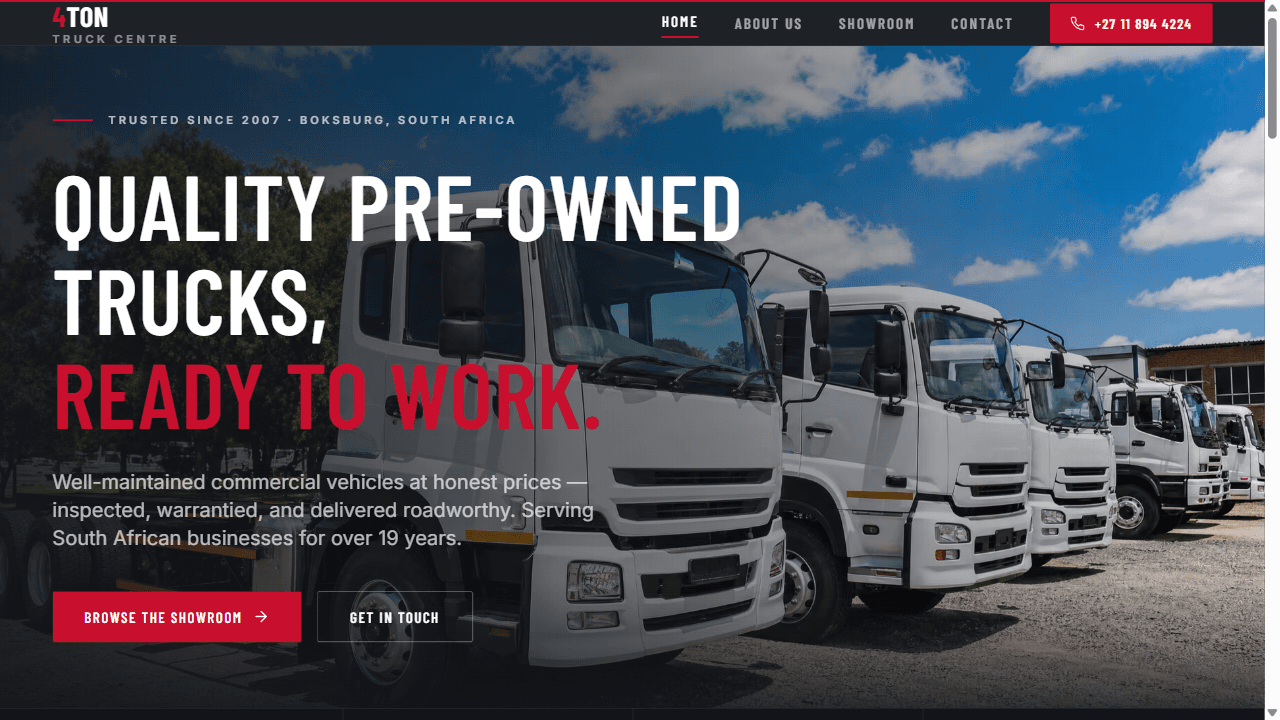 The 4Ton Truck Centre website, built by WebNets