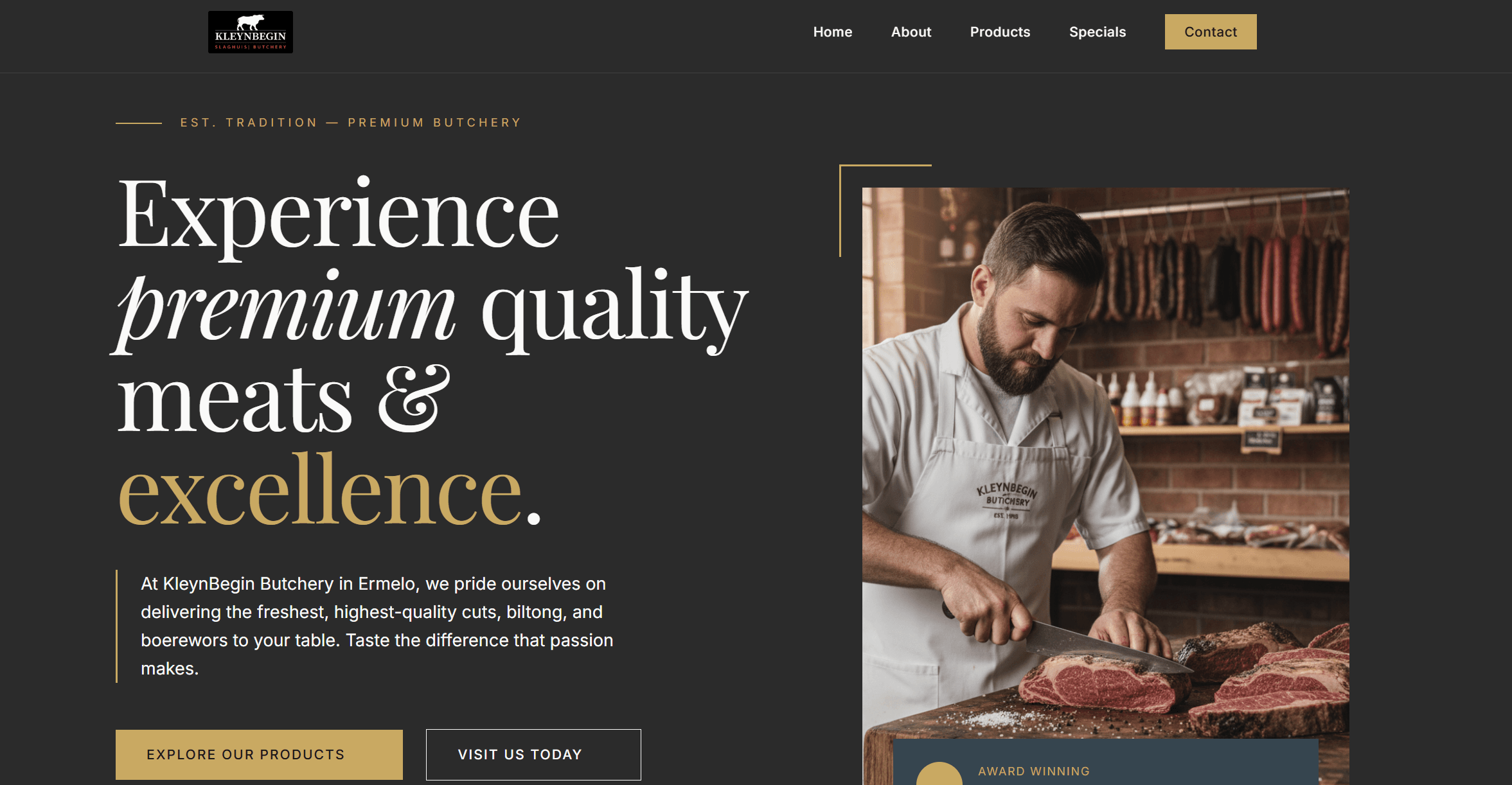 KleynBegin Butchery website